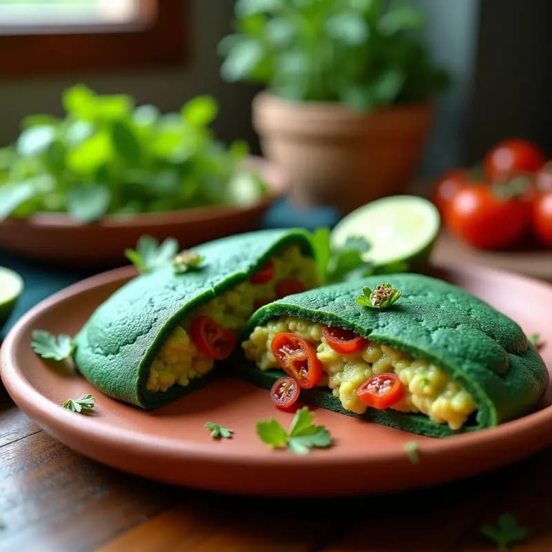 Arepa de Quinoa y Espirulina con Relleno de Guacamole y Tomates Secos: Receta Vegana Venezolana Sin Gluten