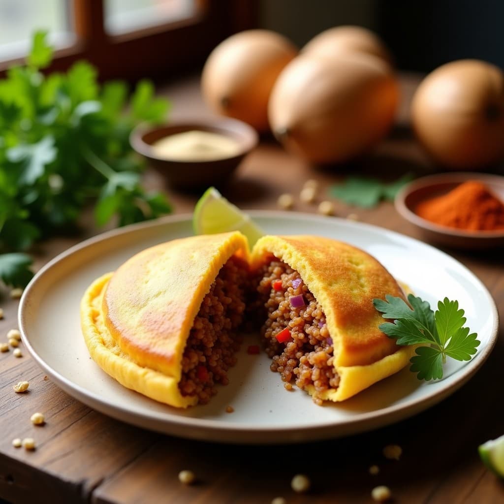 Arepa de Quinoa y Ñame Rellena de Pull Jack: Desayuno Colombiano Sin Gluten