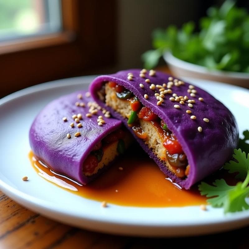 Arepa de Yautía Morada Rellena de Pollo en Hoisin: Receta Puertorriqueña en Thermomix