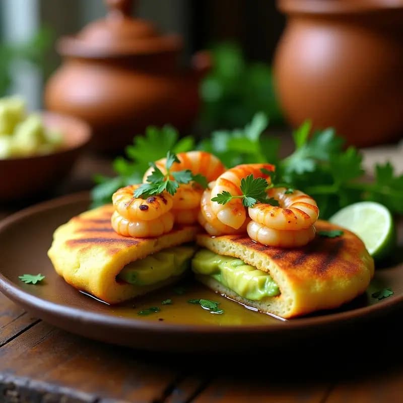 Arepa de Yuca Rellena de Aguacate y Camarones al Ajillo: Receta Colombiana Sin Harina de Trigo