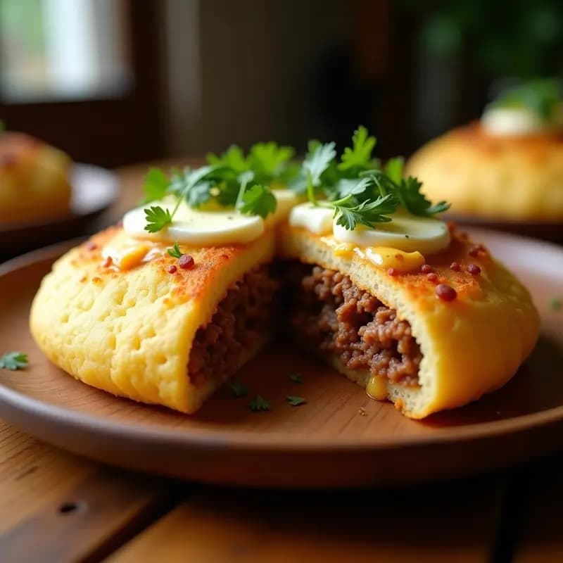 Arepa de Yuca Rellena de Carne Desmechada y Queso: Entrante Colombiano Sin Harina