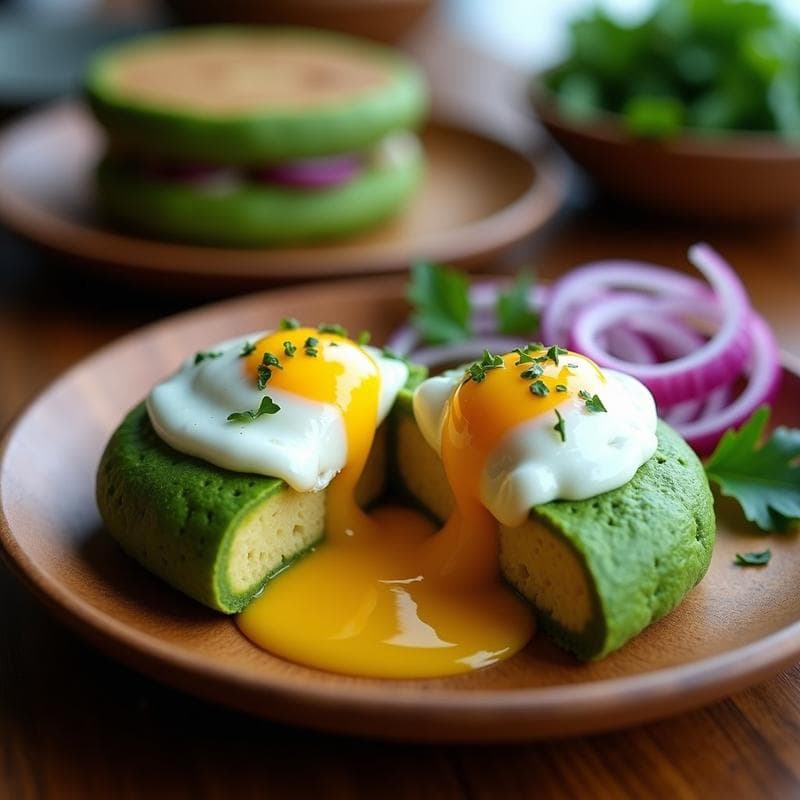 Arepa de Yuca y Espinacas: Receta Venezolana Sin Gluten con Relleno de Aguacate y Huevo Poché
