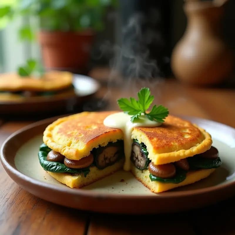 Arepa de Yuca y Espinacas con Relleno de Hongo Portobello: Receta Colombiana Vegana en Airfryer
