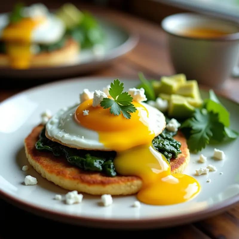 Arepa de Yuca y Espinacas con Huevo Poché y Salsa de Aji Amarillo: Desayuno Colombiano Sin Harina de Trigo