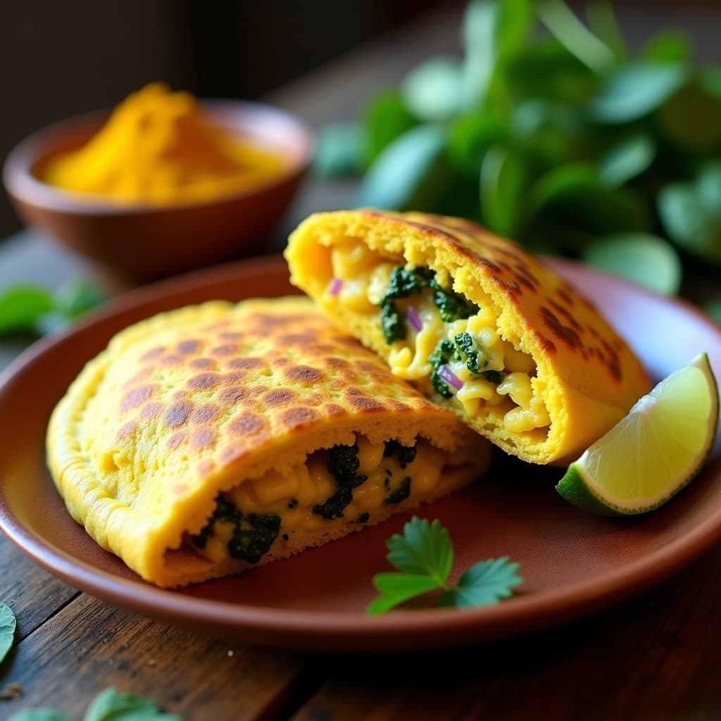Arepa de Yuca y Espinacas con Relleno de Pollo al Cúrcuma: Receta Colombiana Sin Gluten