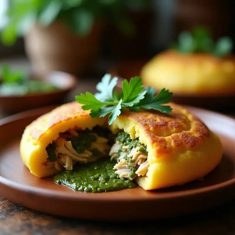Arepa de Yuca con Relleno de Pollo al Chimichurri: Receta Colombiana-Venezolana Sin Harina de Maíz