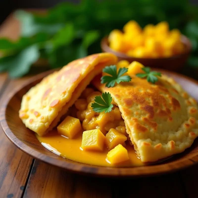 Arepa de Yuca Rellena de Pollo al Curry y Mango: Receta Colombiano-Caribeña Sin Gluten
