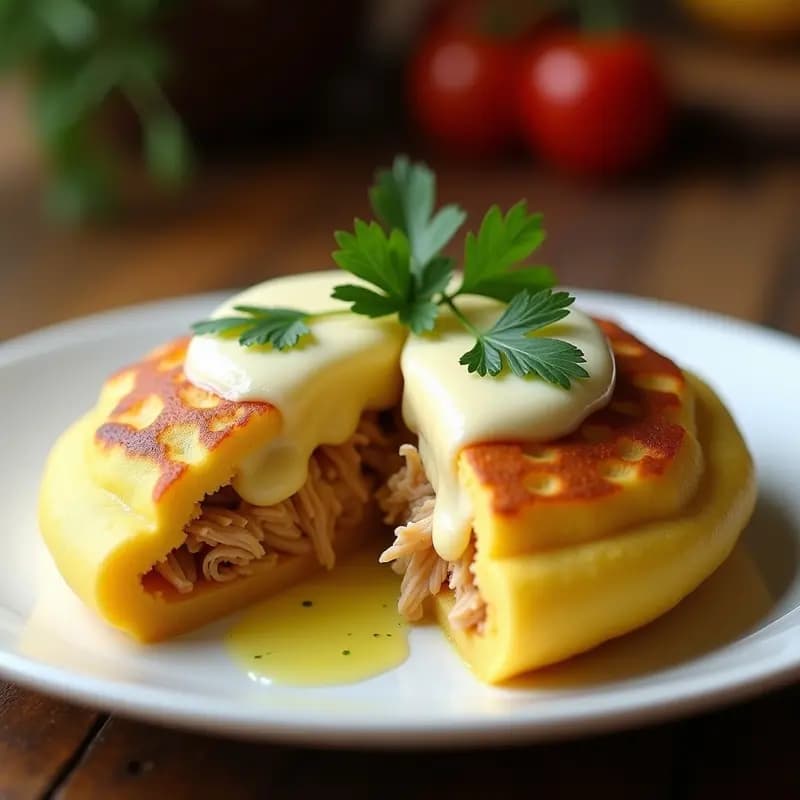 Arepa de Yuca Rellena de Pollo Desmechado y Queso Mozzarella: Receta Venezolana en 15 Minutos