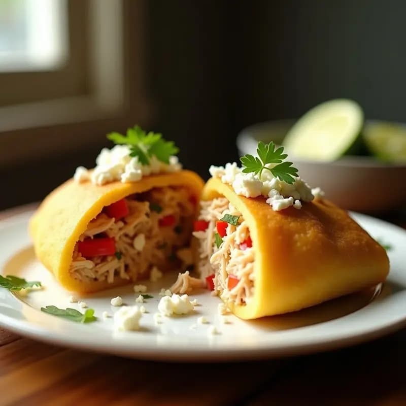 Arepa de Yuca Rellena de Pollo Desmenuzado y Queso de Cabra: Receta Venezuela Gourmet