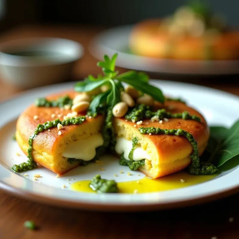 Arepa de Yuca y Queso de Buffala con Pesto de Rúcula: Receta Venezolana-Italiana Gourmet