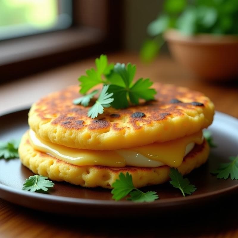 Arepa de Yuca Rallada y Queso de Burro con Hojitas de Cilantro: Receta Colombiana en Airfryer