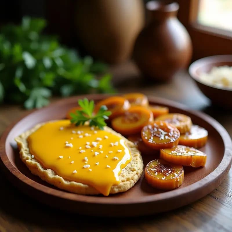 Arepa de Yuca y Queso Guayanés con Rehogado de Plátano Maduro: Receta Venezolana Sin Gluten