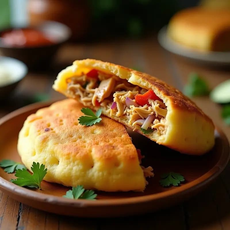 Arepa de Yuca Rellena de Pollo Guisado: Receta Colombiana Sin Harina de Maíz