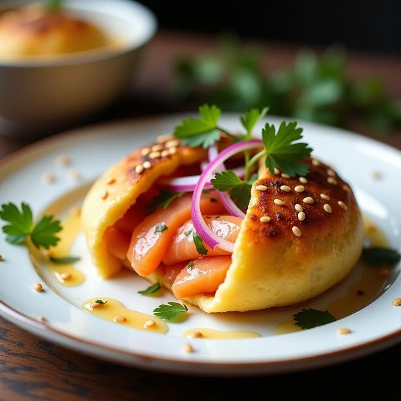 Arepa de Yuca Rellena de Tiradito de Salmon: Receta Peruana-Colombiana Fusion