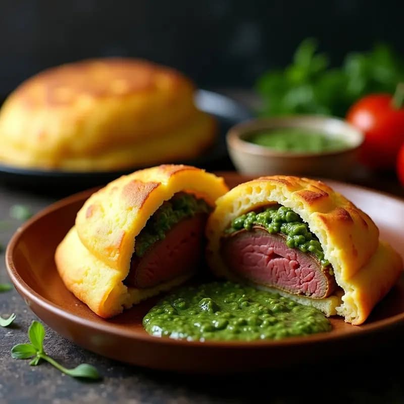 Arepa de Yuca Rellena de Roast Beef y Chimichurri: Receta Argentina en Airfryer