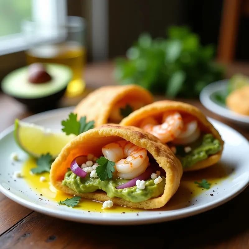 Arepas Rellenas de Aguacate y Langostinos al Ajillo: Receta Colombiano-Española en Airfryer