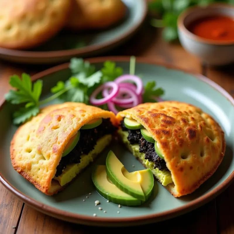 Arepas de Chía y Harina de Garbanzo Rellenas de Aguacate y Huevas: Receta Colombiana Vegana