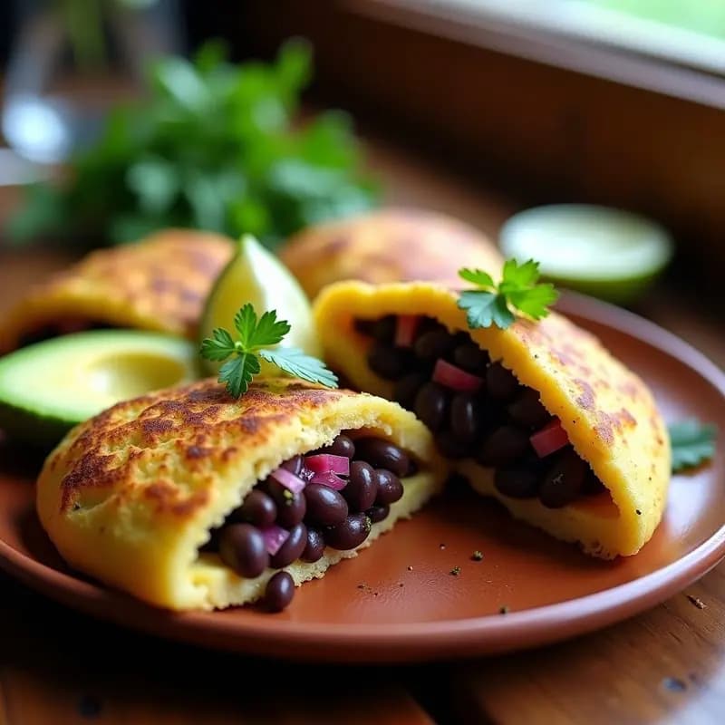 Arepas de Chía y Plátano Macho Rellenas de Frijoles Negros: Desayuno Venezolano Vegano