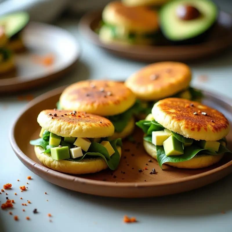 Arepas de espinacas y queso feta: Desayuno Colombiano Vegano con Aguacate