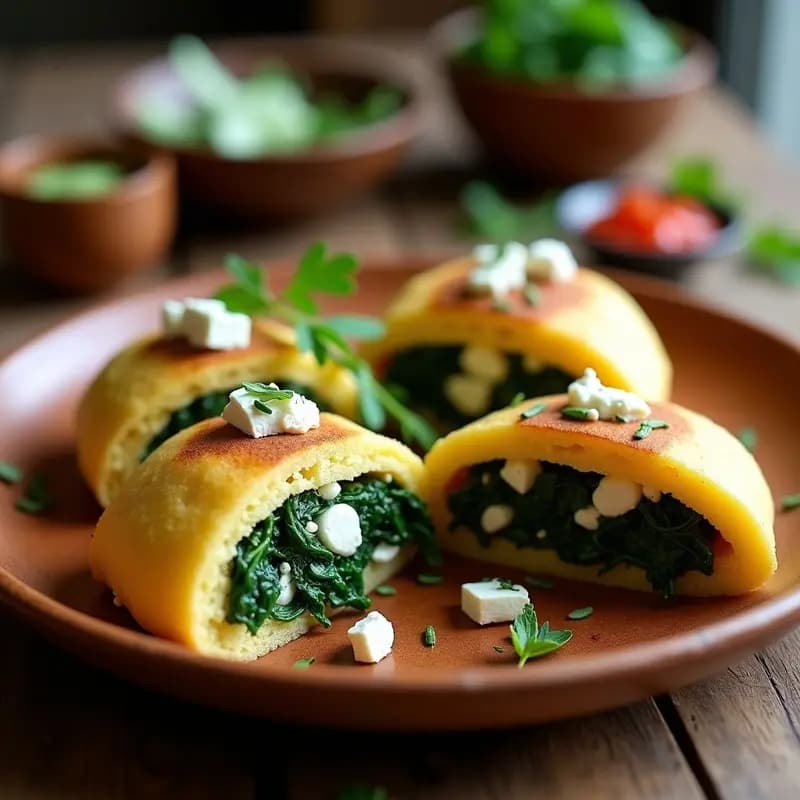 Arepas de Garbanzo Rellenas de Espinacas y Queso Feta: Receta Veneziana Sin Maíz