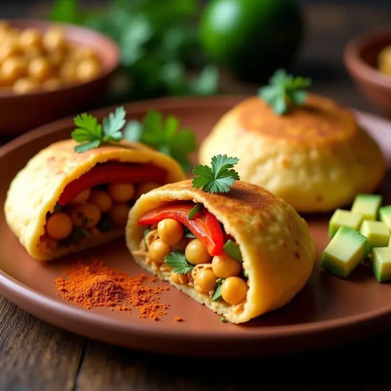 Arepas de garbanzo rellenas de Pabello Pepiado: Receta Colombiana Vegana y Sin Gluten