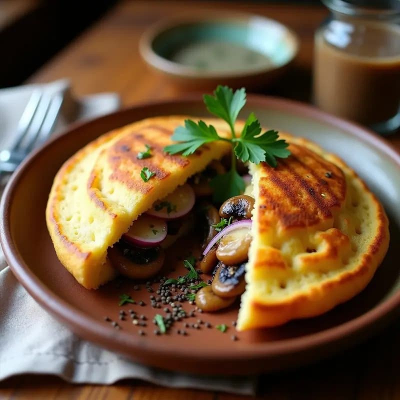 Arepas Rellenas de Queso de Halloumi y Champiñones Salteados: Desayuno Colombiano-Venezolano Sin Gluten
