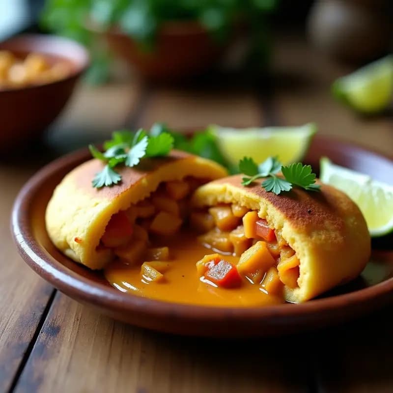 Arepas de Harina de Plátano con Relleno de Pollo al Curry: Receta Venezolana Sin Gluten