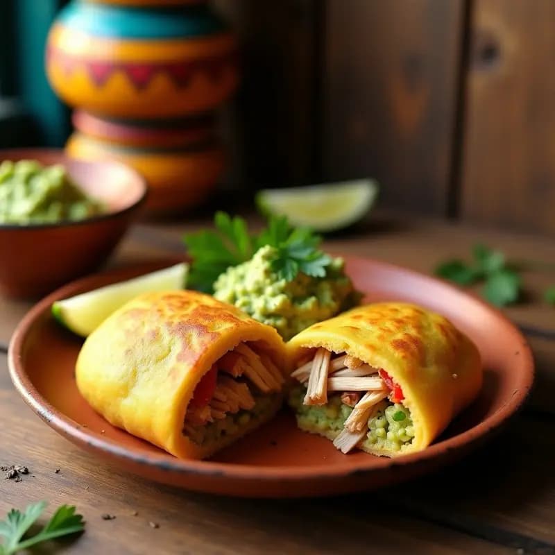 Arepas de Maíz Amarillo Rellenas de Pollo Desmenuzado y Aguacate: Receta Colombiana en Sartén