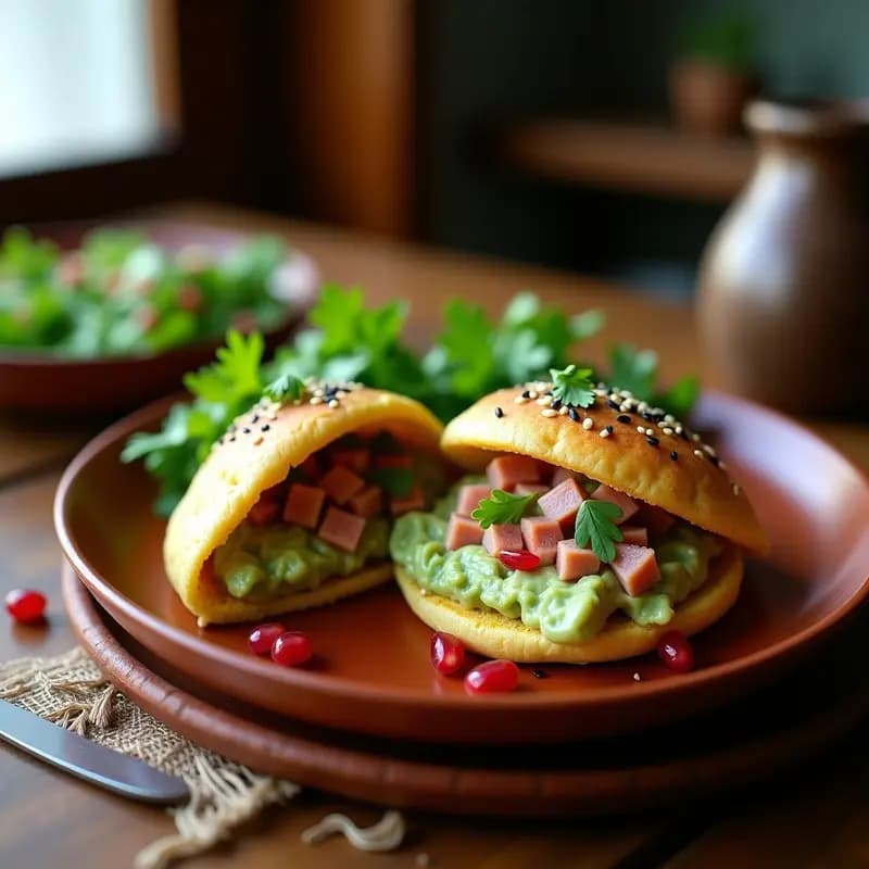 Arepas de Maíz Azul Rellenas de Guasacaca y Trucha Ahumada: Receta Venezolana Gourmet