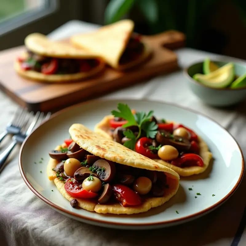 Arepas de Maíz Azul con Guiso de Hongos y Pimientos: Receta Venezolana Vegana