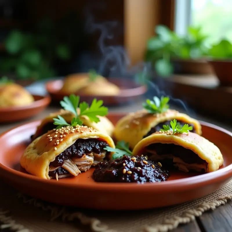 Arepas de Maíz Azul Rellenas de Pavo y Mole Negro: receta fusion mexicana-venezolana