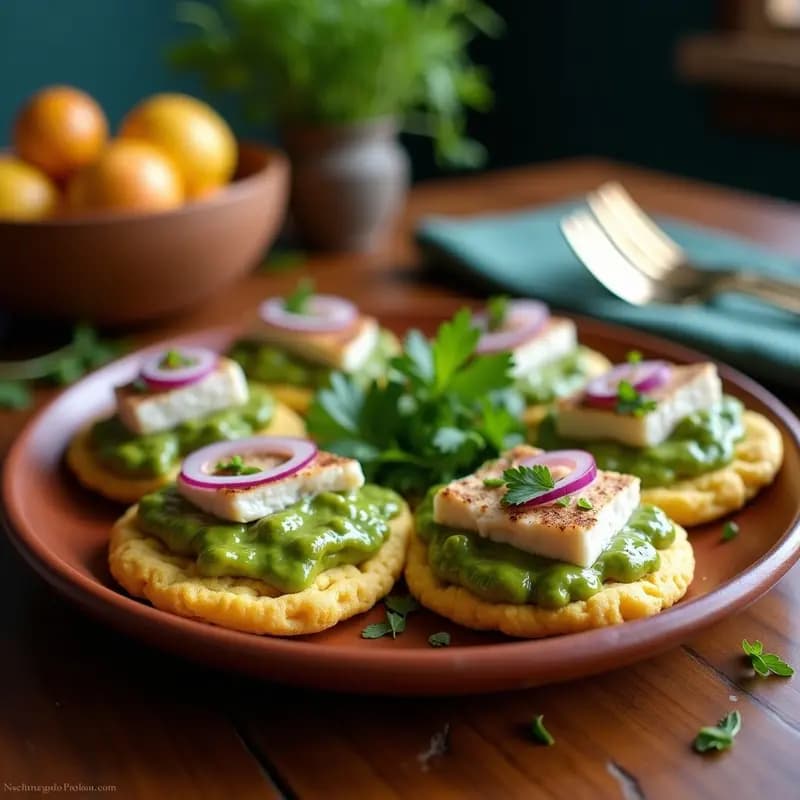 Arepas de Maíz Azul Rellenas de Pescado Blanco y Mojo Verde: Receta Colombiana Sin Gluten