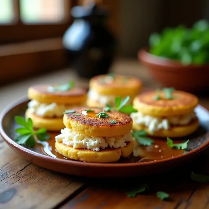Arepas de Maíz Azul con Queso de Cabra y Miel de Aguave: Desayuno Venezolano Gourmet