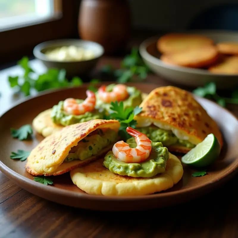 Arepas de Maíz Blanco con Relleno de Aguacate y Camarones: Receta Colombiana Keto en Plancha