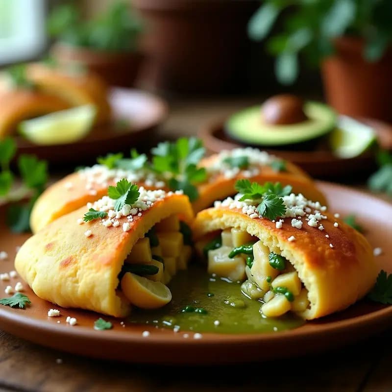 Arepas de Maíz Blanco Rellenas de Cangrejo: Receta Colombiana Gourmet con Ajiaco de Hierbas
