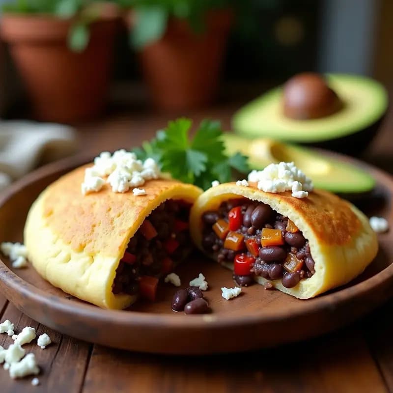 Arepas de Maíz Blanco Rellenas de Guiso de Caraotas Negras: Receta Venezuelana en 25 Minutos