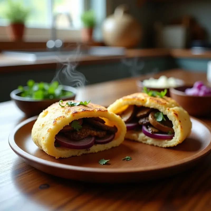 Arepas de Maíz Blanco Rellenas de champiñones Portobello: Receta Venezolana en Airfryer
