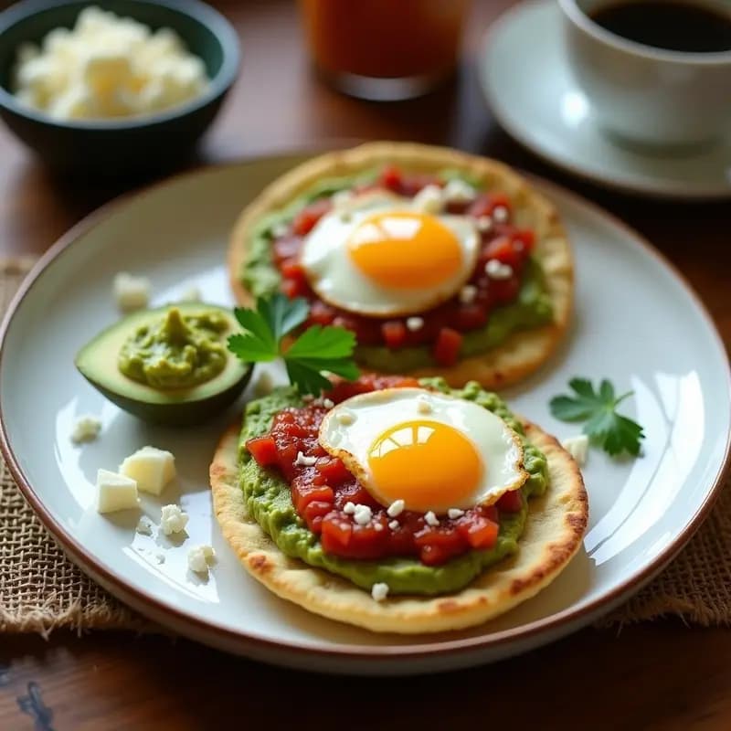 Arepas de Maíz Blanco con Guacamole y Huevos Ranchero: Desayuno Colombiano Proteico