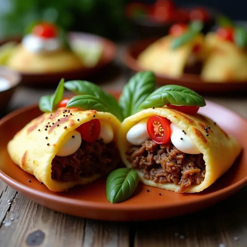 Arepas de Maíz Blanco Rellenas de Pabello y Queso de Buratta: Fusion Venezolana-Italiana