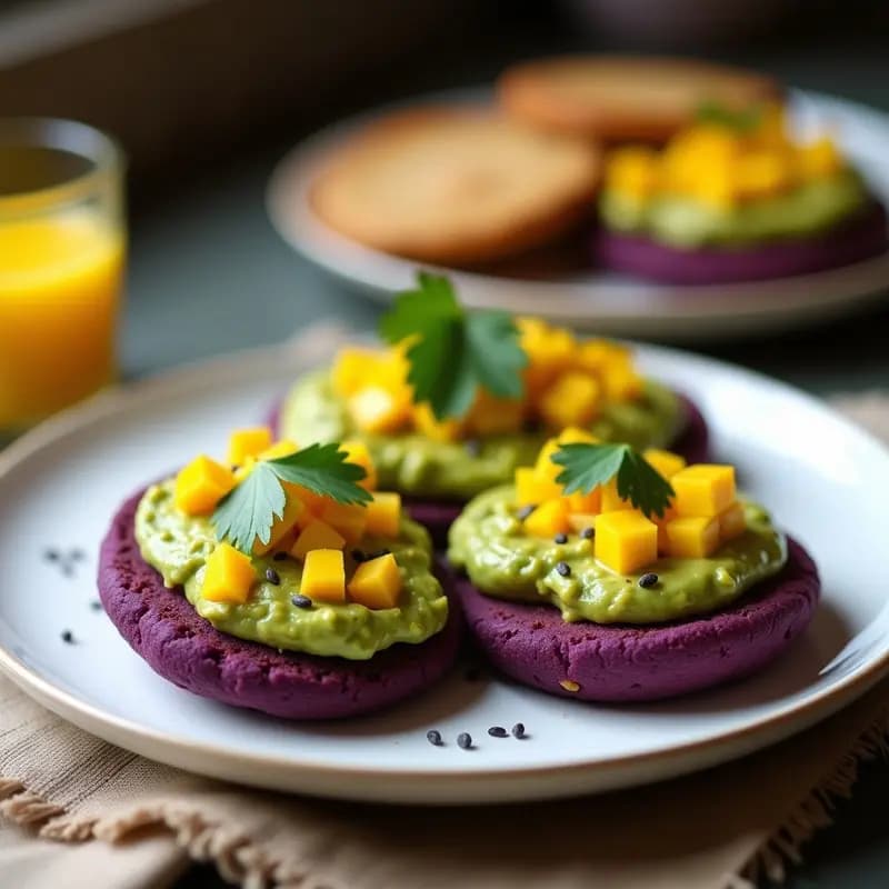 Arepas de Maíz Morado con Guacamole de Mango: Desayuno Latino Sin Gluten