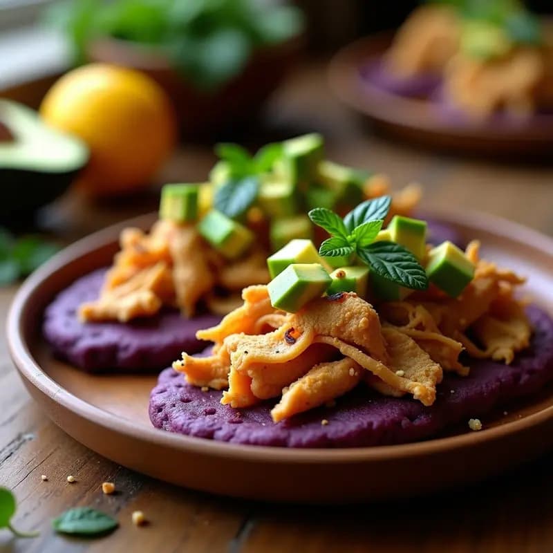 Arepas de Maíz Morado con Pollo Desmenuzado y Aguacate: Receta Peruana en Airfryer
