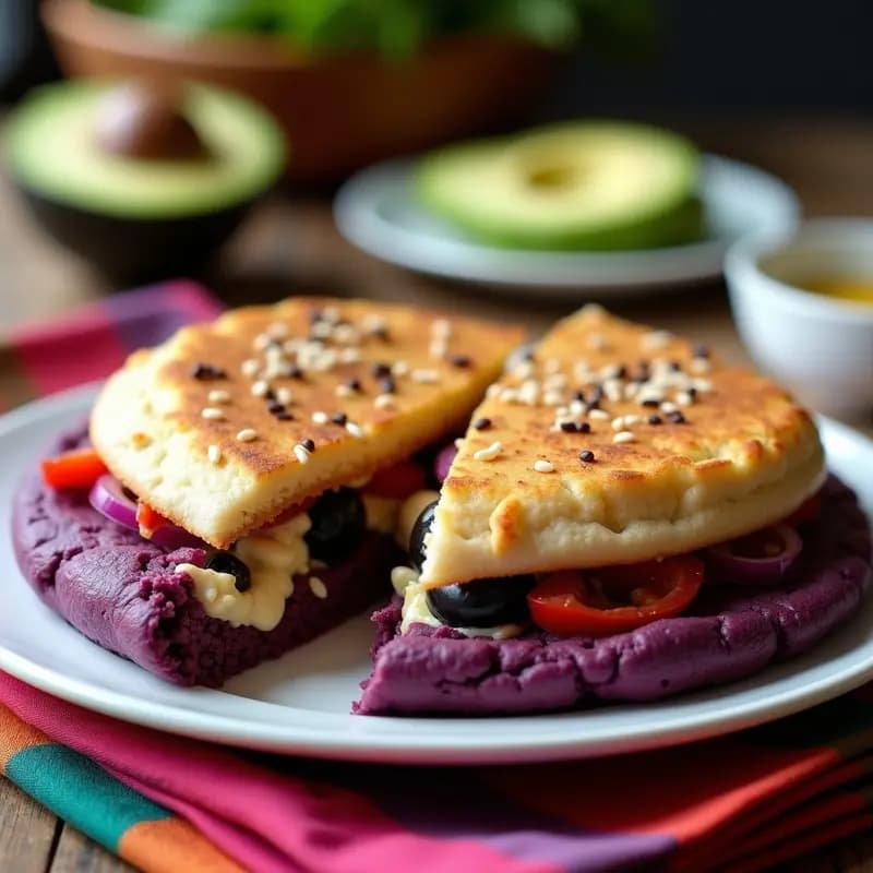 Arepas de Maíz Morado con Queso Feta: Receta Colombiana Vegana y Colorida