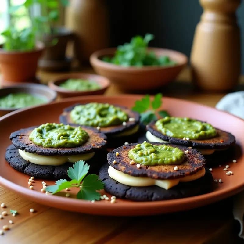 Arepas de Maíz Negro con Queso de Anacardos y Pesto de Cilantro: Receta Colombiana Sin Gluten