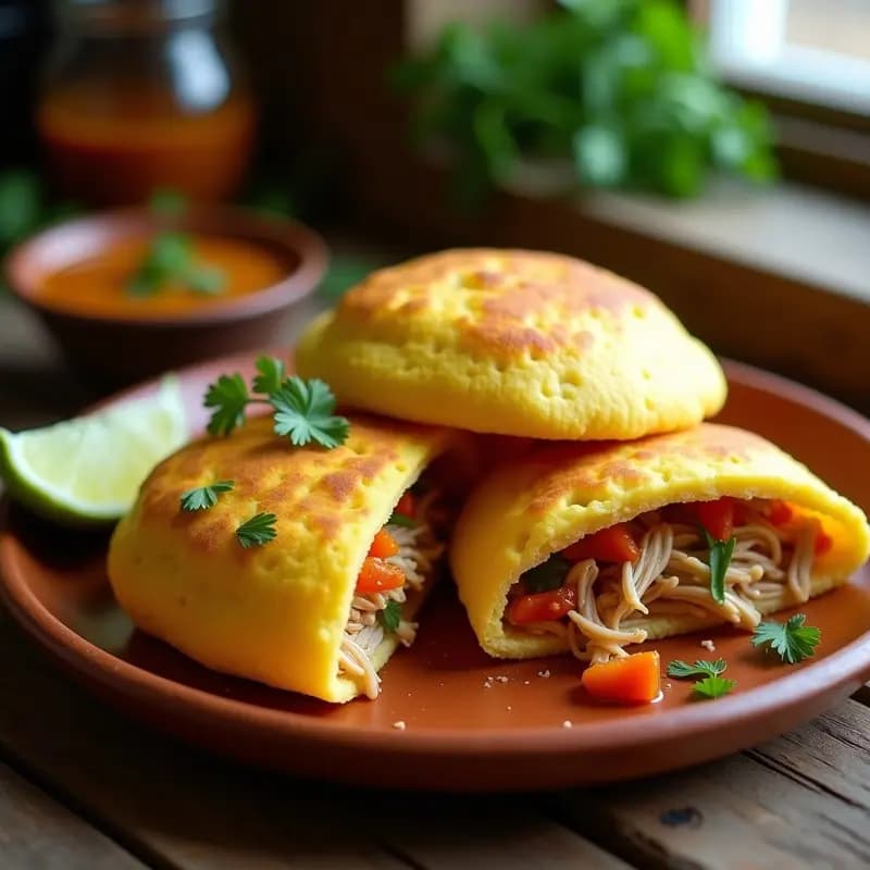 Arepas Venezolanas de Maíz Amarillo Rellenas de Pollo Desmechado: Receta Clásica en Airfryer