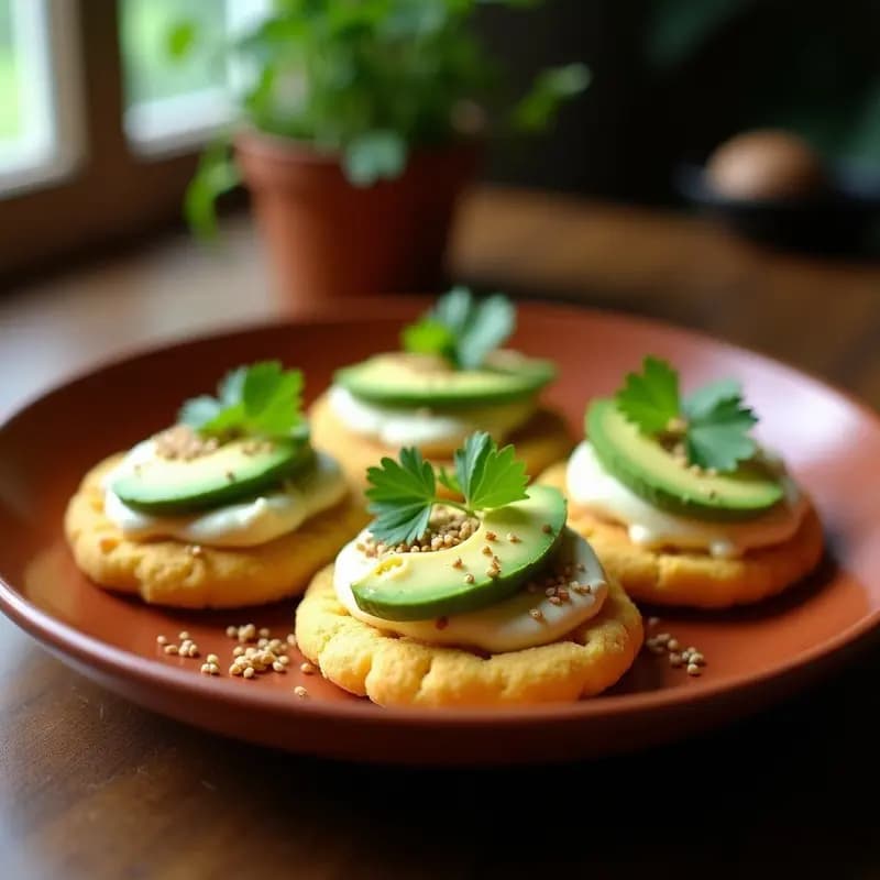 Arepas de Maíz y Queso de Búfala con Aguacate: Desayuno Colombiano-Venezolano Gourmet