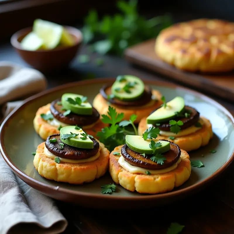 Arepas Dominas de Ñame y champiñones portobello: Versión Sin Gluten y Vegana