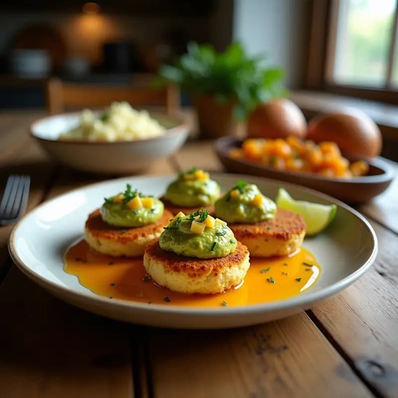 Arepas de Ñame Morado Rellenas de Guacamole y Salsa de Mango Habanero: Receta Colombiana Vegana