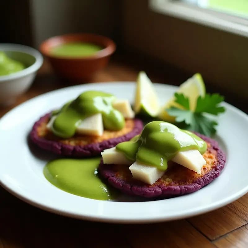 Arepas de Ñame Morado con Relleno de Pescado Blanco y Mojo Verde: Receta Venezolana en Airfryer