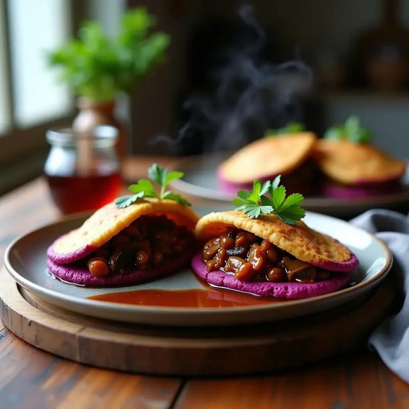 Arepas de Ñame Morado con Guiso de Pull Jack y Pimientos: Receta Colombiana Sin Gluten
