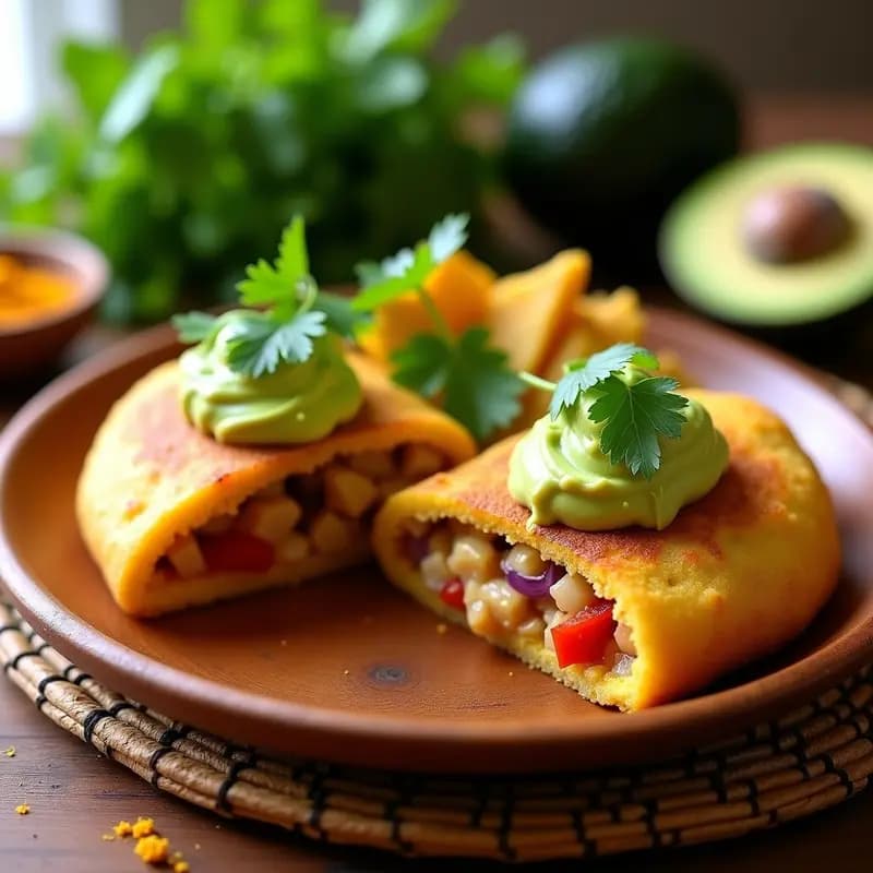 Arepas de Ñame con Relleno de Pollo al Cúrcuma y Aguacate: Receta Caribeña en Airfryer